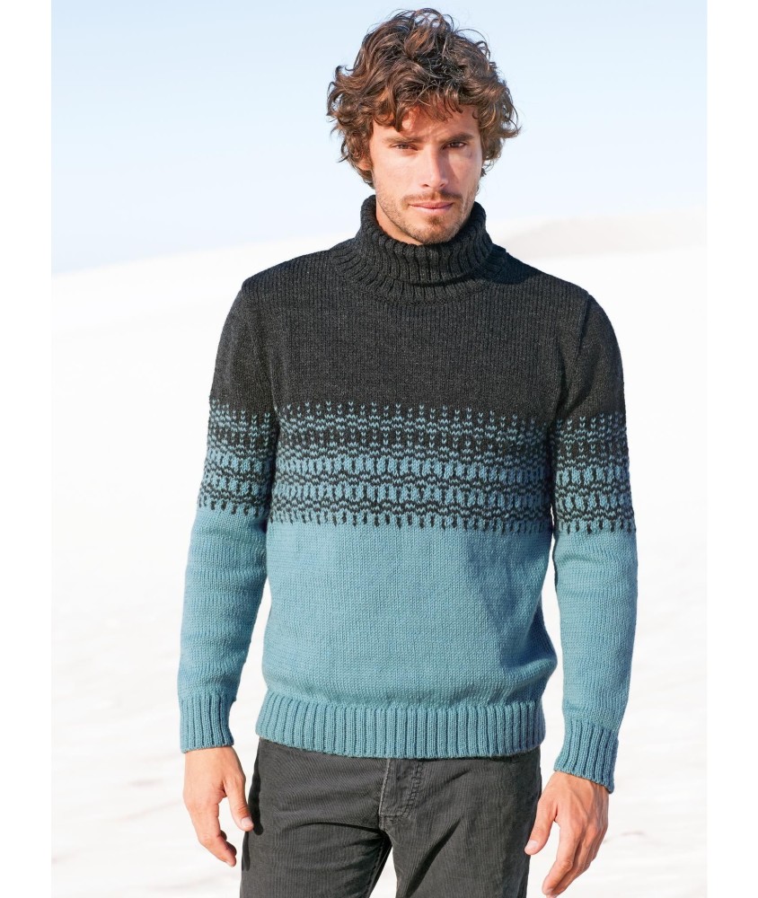 Patron tricot gratuit Pull jacquard col roulé Boris