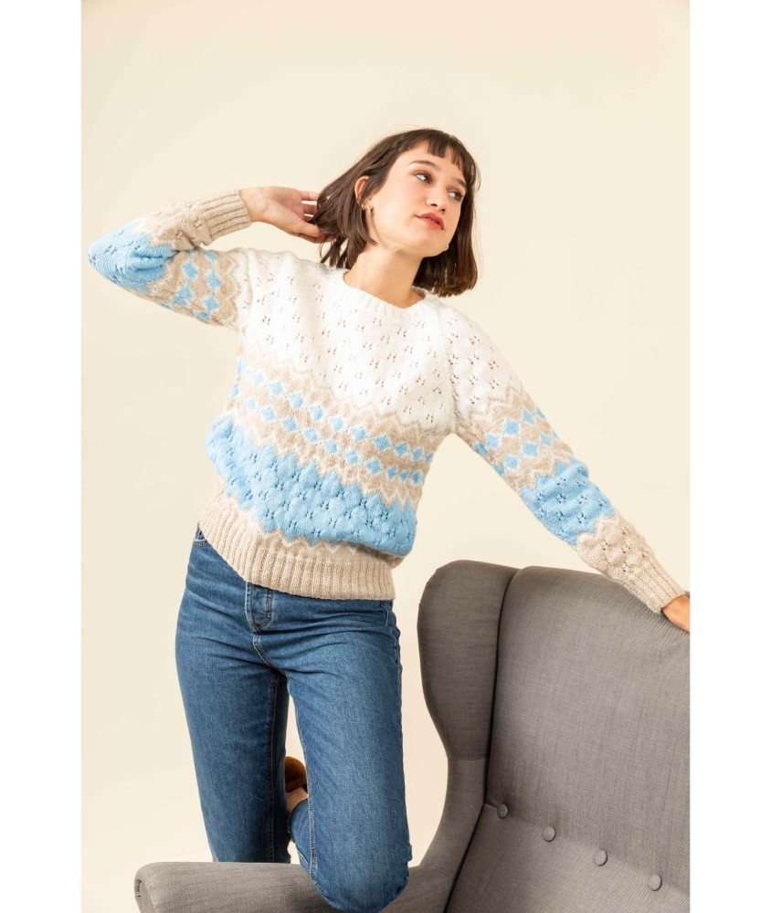 Patron tricot gratuit Pull jacquard ajouré Benjamine