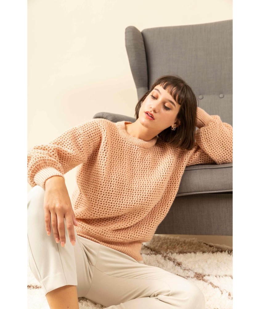 Patron tricot gratuit Pull ajouré col rond Betty