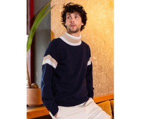 Patron tricot gratuit Pull col roulé bicolore Marcel