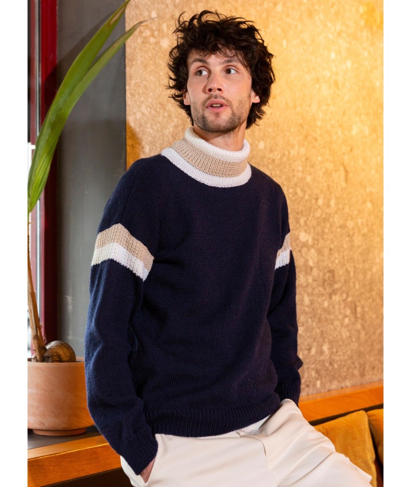 Patron tricot gratuit Pull col roulé bicolore Marcel