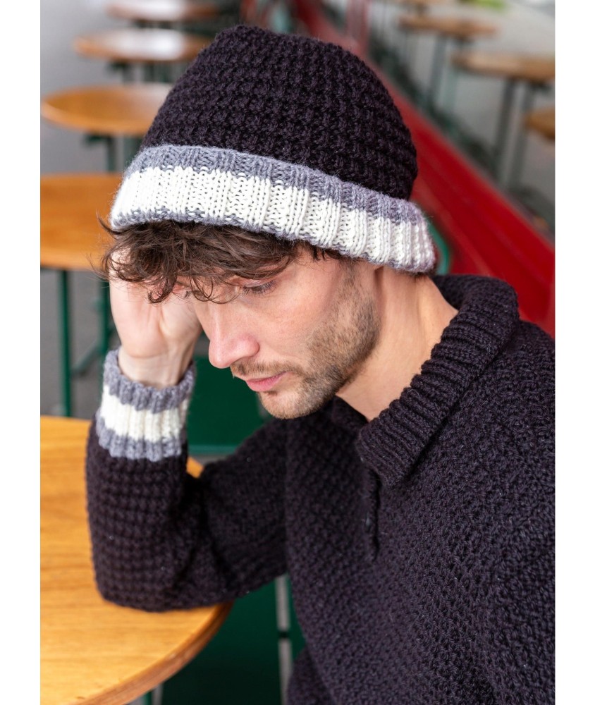Patron tricot gratuit Bonnet revers rayé Renaud