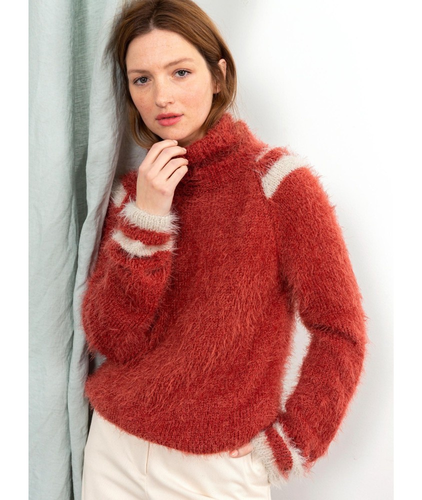Patron tricot gratuit Pull raglan col roulé Anaïs