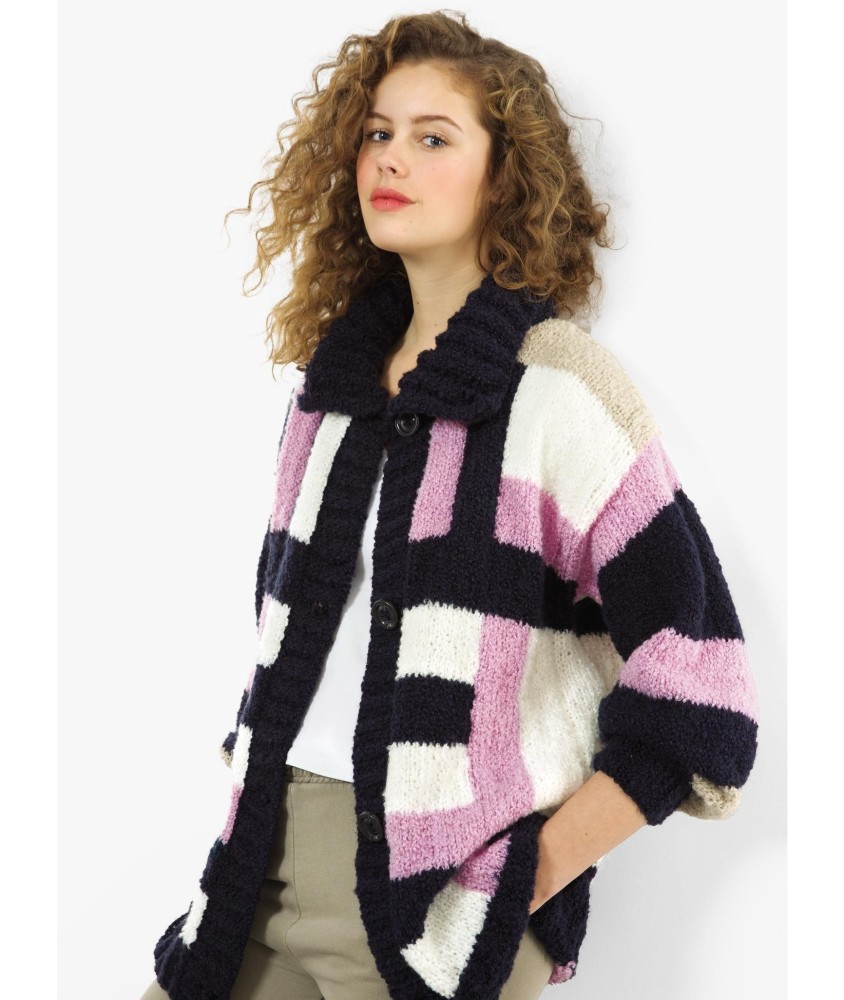 Patron tricot gratuit Veste color block Thaïs