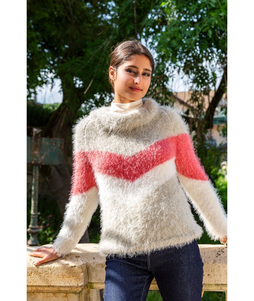 Patron tricot gratuit Pull femme rayé V Agathe
