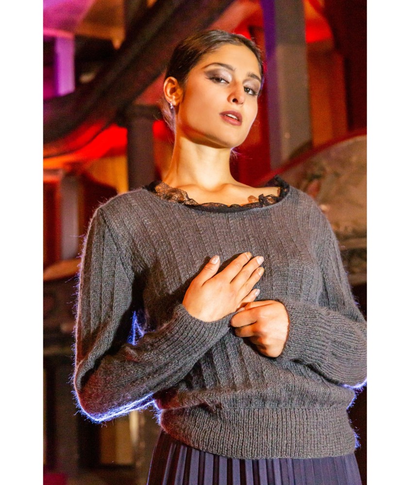 Patron tricot gratuit Pull femme col dentelle Eléonore