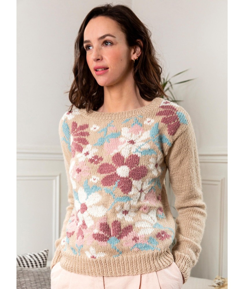 Patron tricot gratuit Pull femme floral Delphine