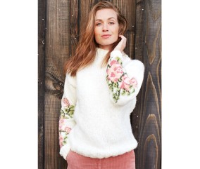 Patron tricot gratuit Pull col montant manches brodées