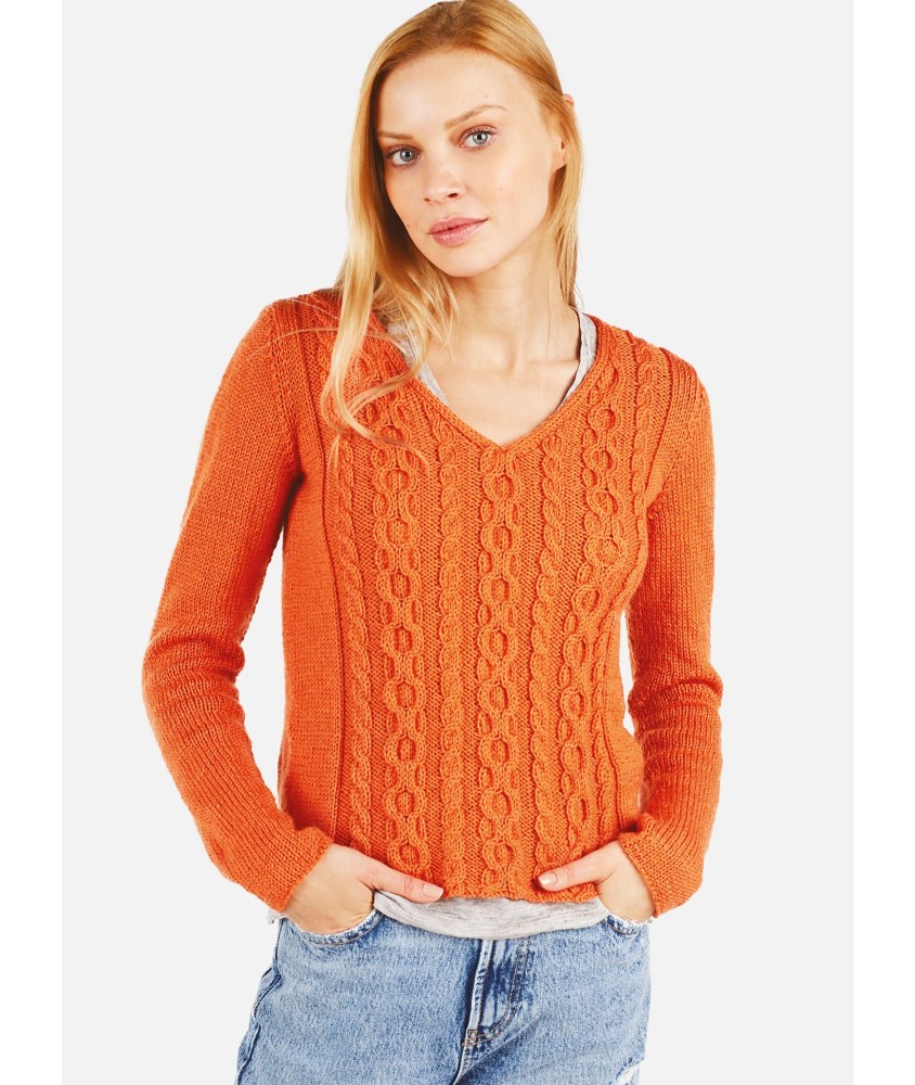 Patron tricot gratuit Pull fin à torsades col V