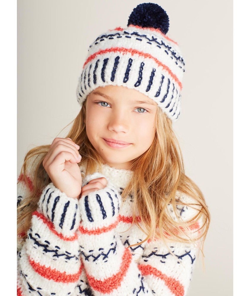 Patron tricot gratuit Bonnet tricolore rebrodé
