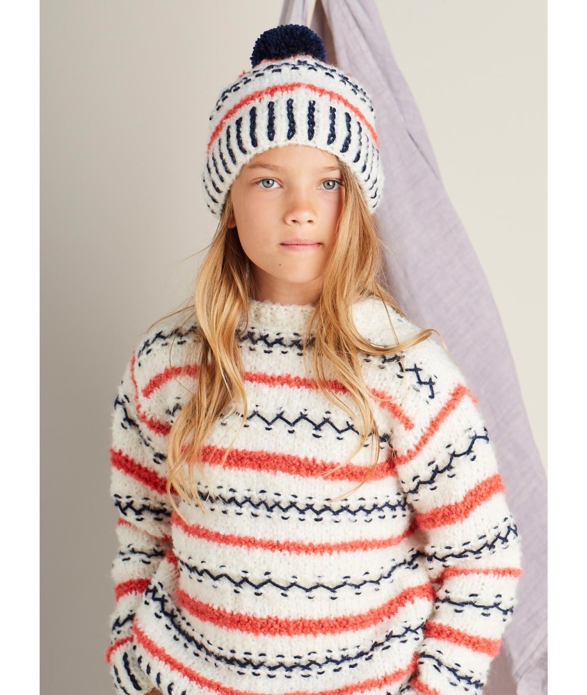 Patron tricot gratuit Pull tricolore rebrodé