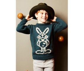 Patron tricot gratuit Pull motif lapin col rond