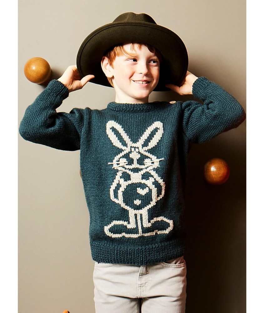 Patron tricot gratuit Pull motif lapin col rond