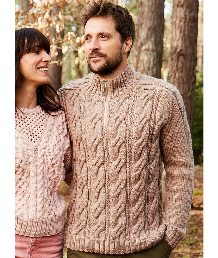Patron tricot gratuit Pull à torsades col camionneur