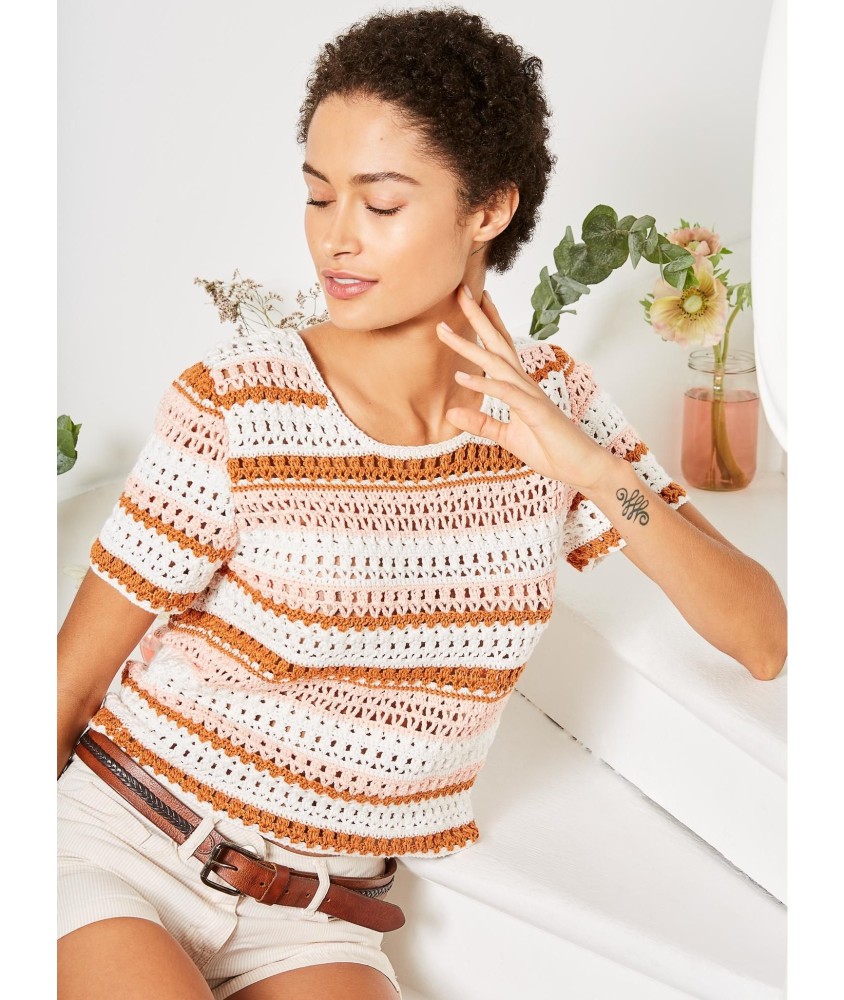 Patron gratuit Pull ajouré manches courtes au crochet