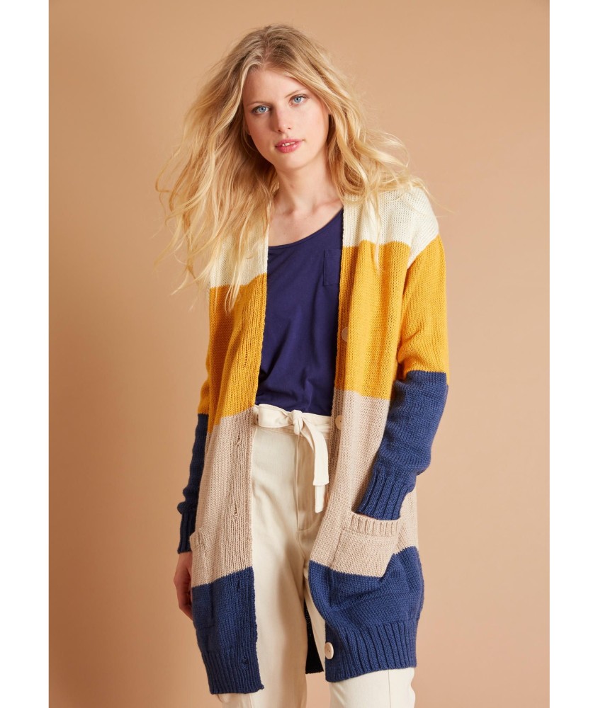 Patron tricot gratuit Veste longue tricolore