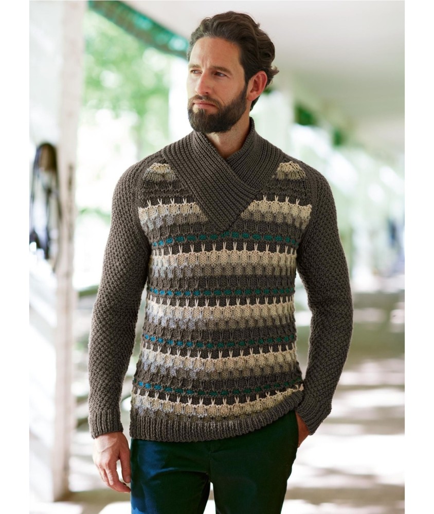 Patron tricot Pull col châle Mehdi - Bergère de France