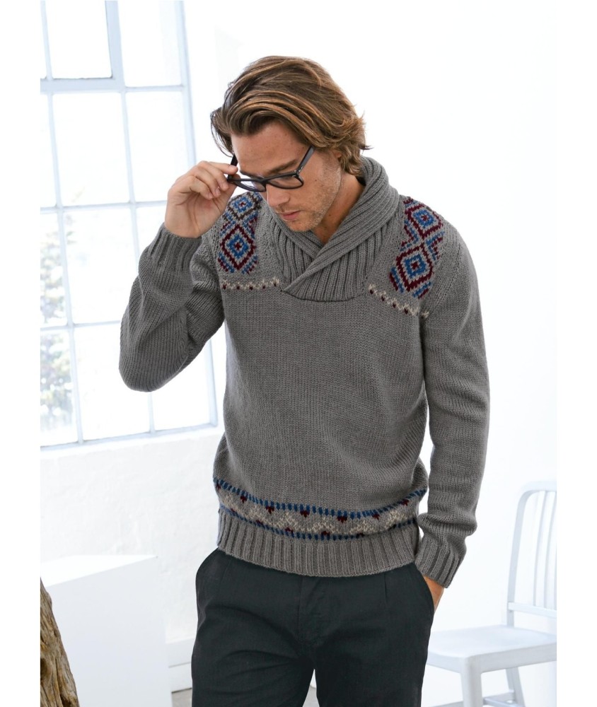 Patron tricot Pull col châle Just - Bergère de France
