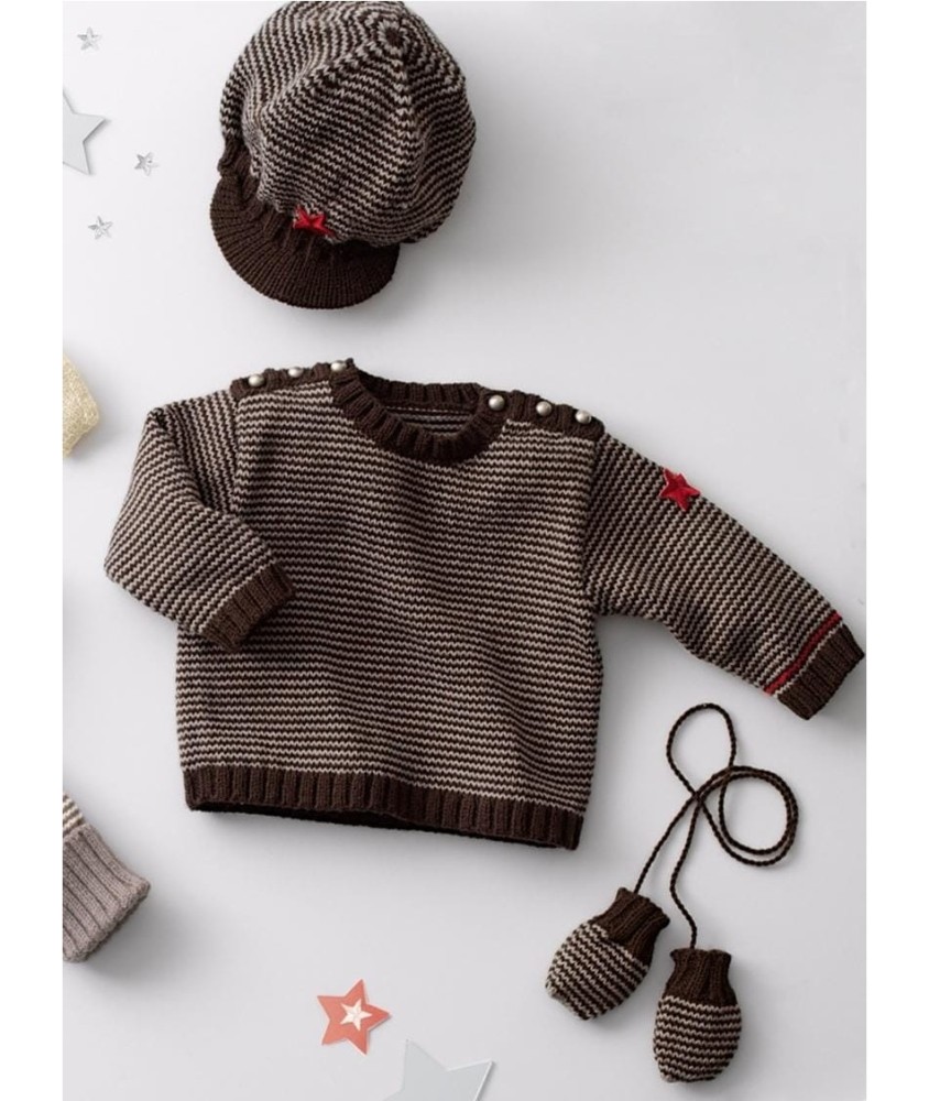 Patron gratuit Pull, casquette et moufles Corrado