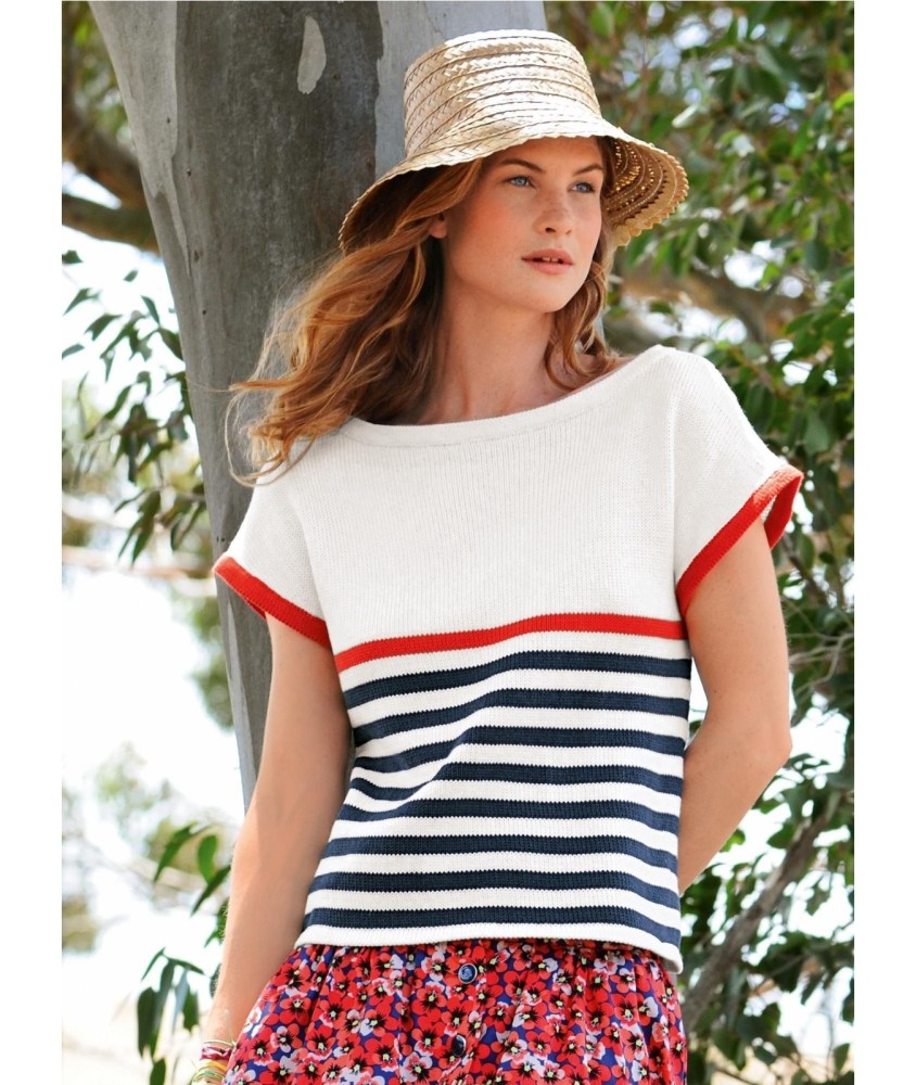 Patron tricot gratuit Pull sans manches Caty