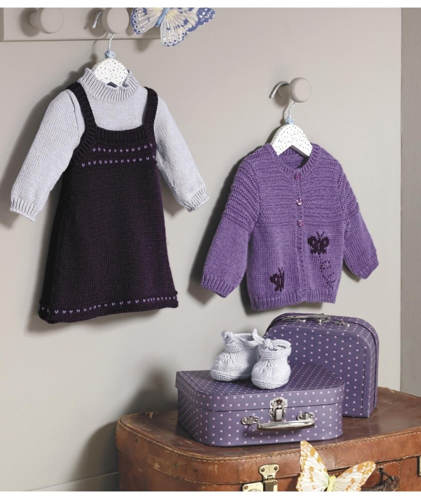 Patron tricot gratuit Robe, sous-pull et chaussons Ida