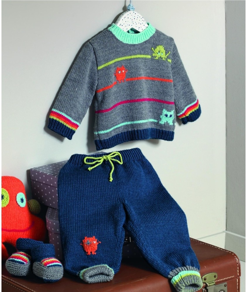 Patron gratuit Pull, pantalon et chaussons Candice