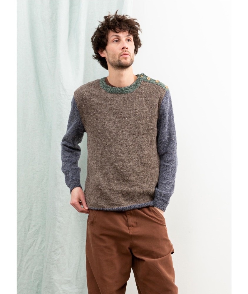 Patron tricot gratuit Pull 3 couleurs col rond Mathieu