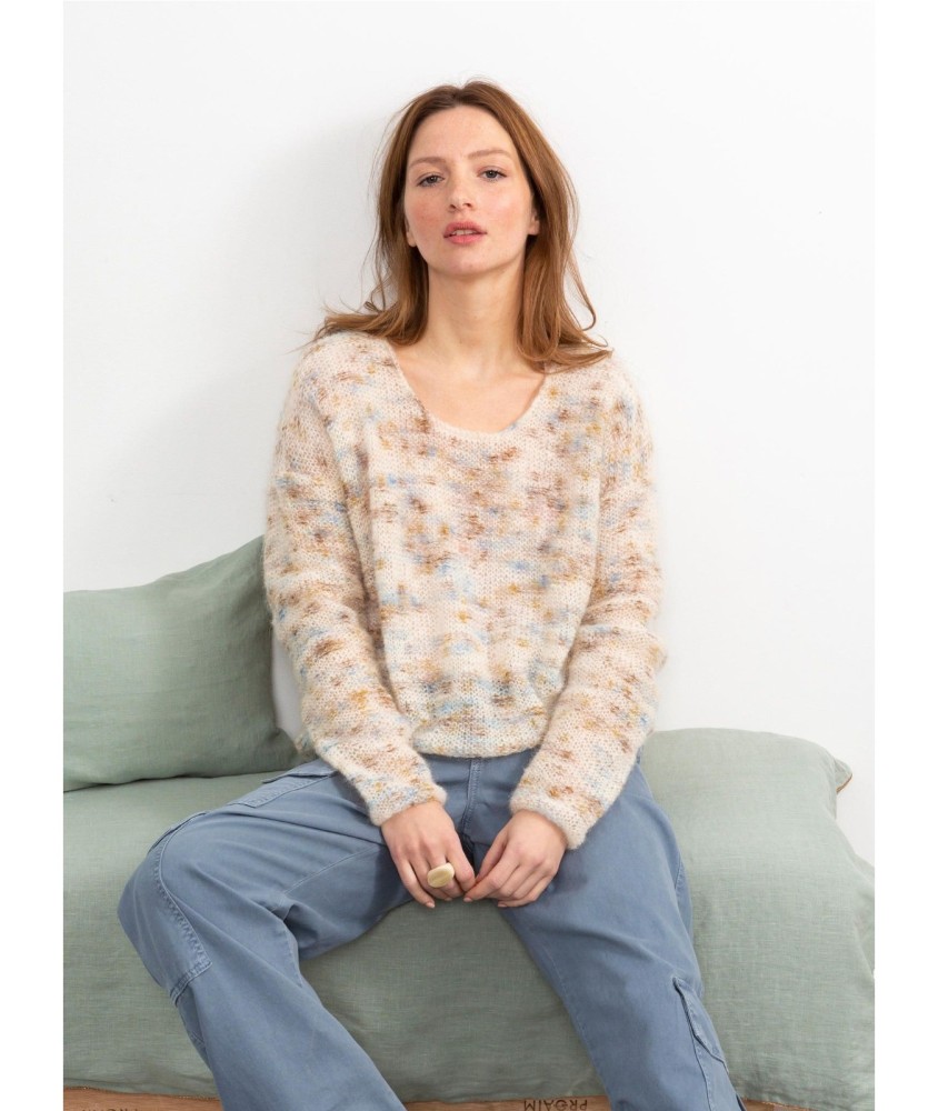 Patron tricot gratuit Pull large col U Anna