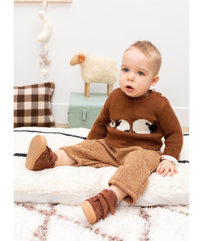 Patron gratuit Pull Chocolat bébé jacquard moutons Ingrid