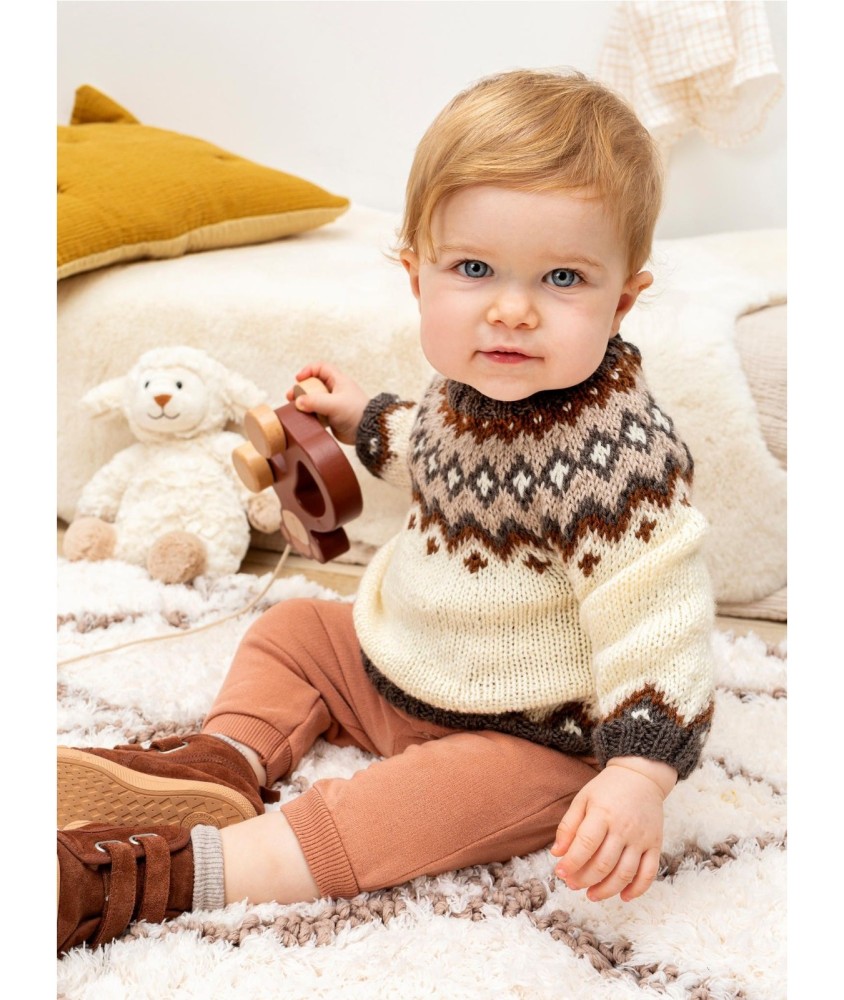 Patron gratuit Pull bébé jacquard empiècement Isaya