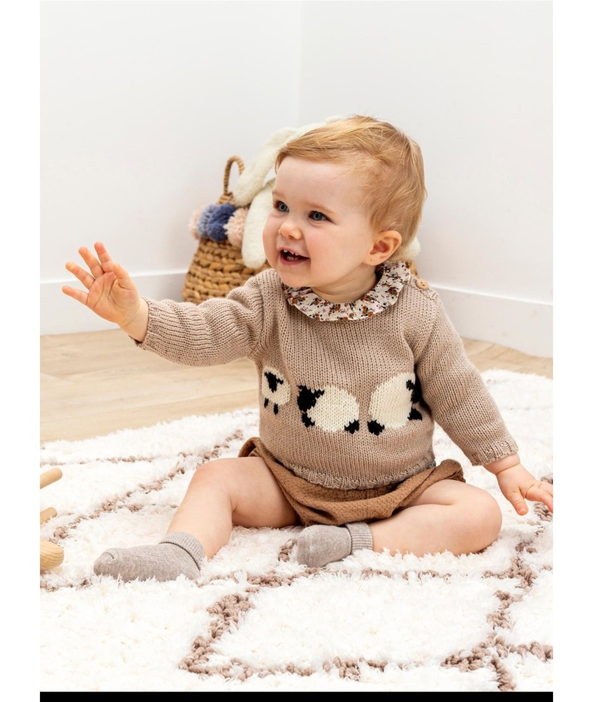 Patron gratuit Pull beige bébé jacquard moutons Ingrid
