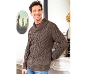 Patron gratuit Pull homme à torsades col châle Isaac