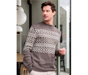 Patron tricot gratuit Pull homme jacquard Ibrahim