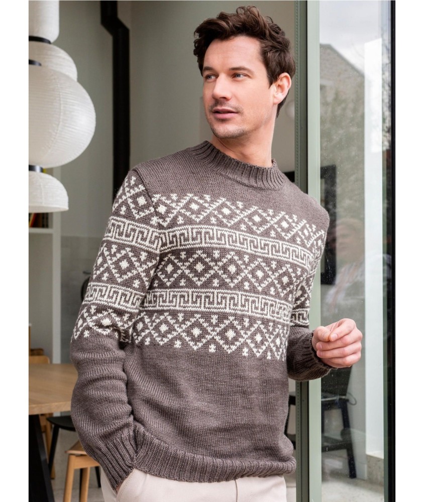 Patron tricot gratuit Pull homme jacquard Ibrahim