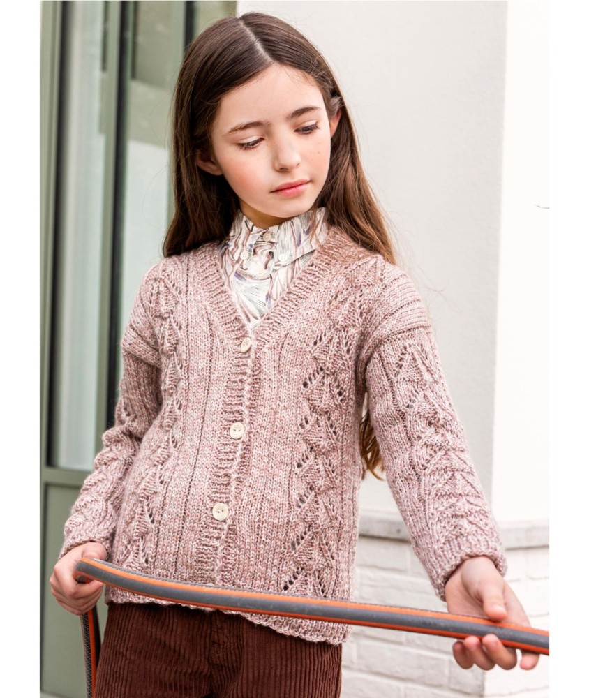 Patron tricot gratuit Gilet fille ajouré Prune