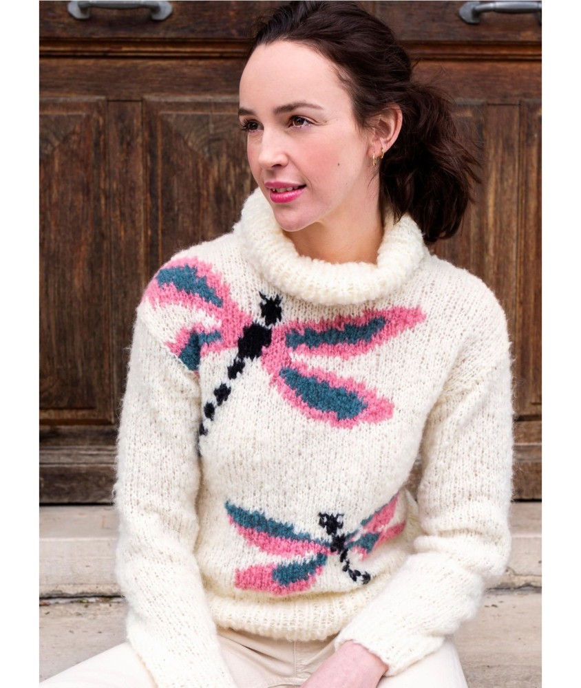 Patron tricot gratuit Pull femme libellules Pétronille