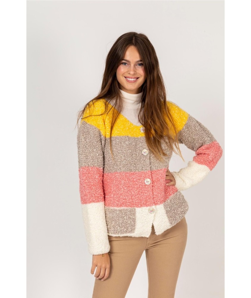 Patron tricot gratuit Gilet 4 couleurs au point mousse