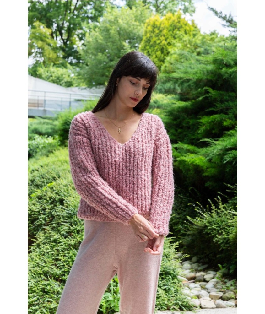 Patron tricot gratuit Pull V côtes anglaises