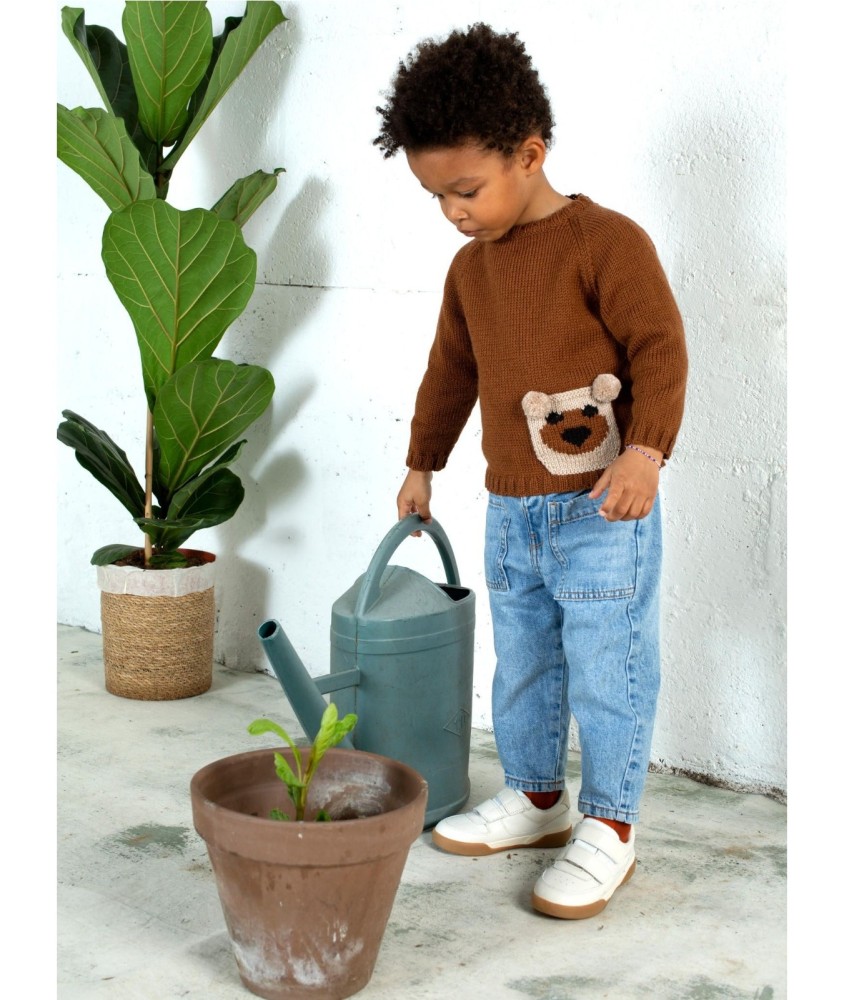 Patron tricot gratuit Pull raglan poche ours