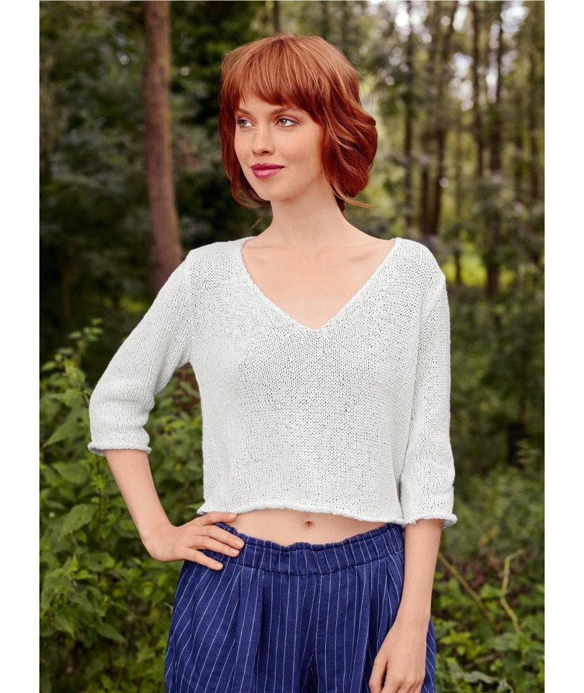 Patron tricot gratuit Pull col V manches 3/4