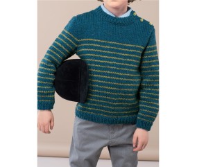 Patron tricot gratuit Pull rayé épaule boutonnée