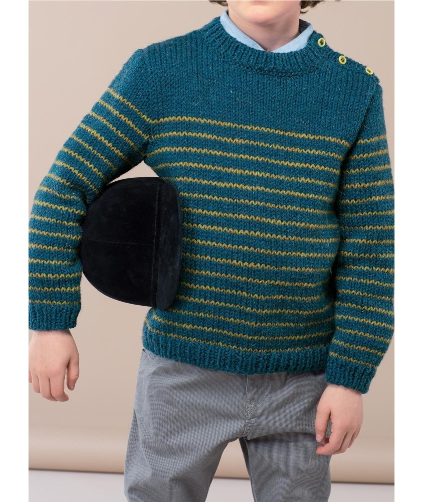Patron tricot gratuit Pull rayé épaule boutonnée