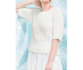 Patron tricot gratuit Pull à torsades manches 3/4