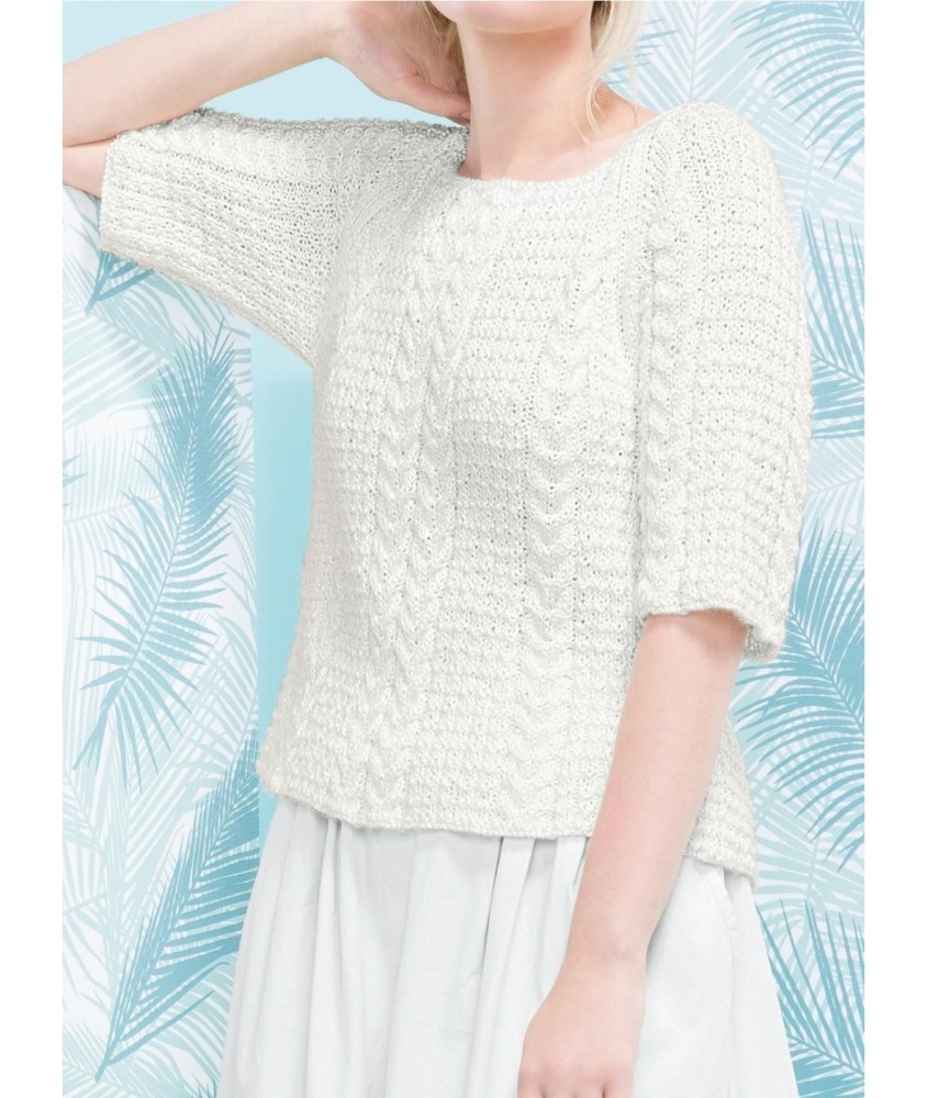 Patron tricot gratuit Pull à torsades manches 3/4