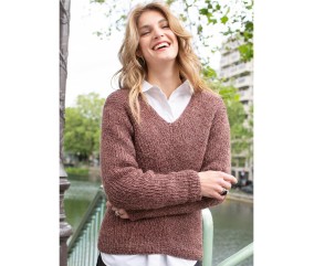 Patron tricot gratuit Pull col V côtes fantaisies
