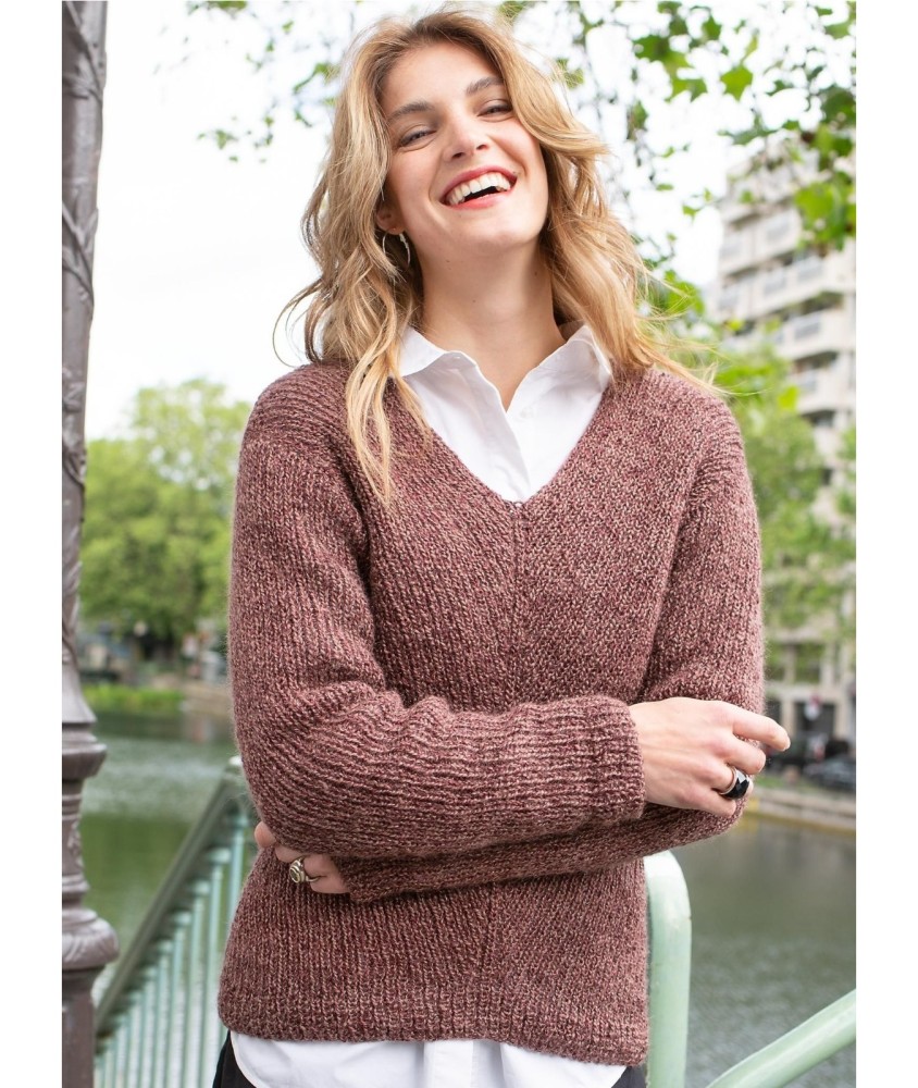 Patron tricot gratuit Pull col V côtes fantaisies