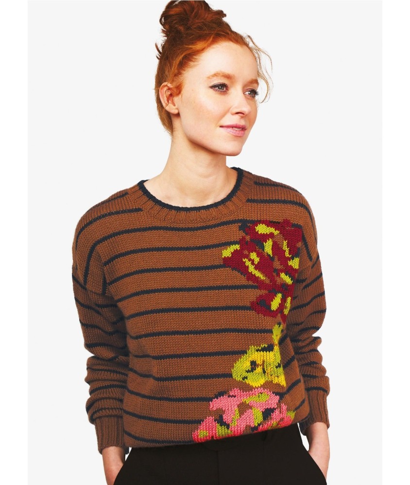 Patron tricot gratuit Pull marin jacquard floral