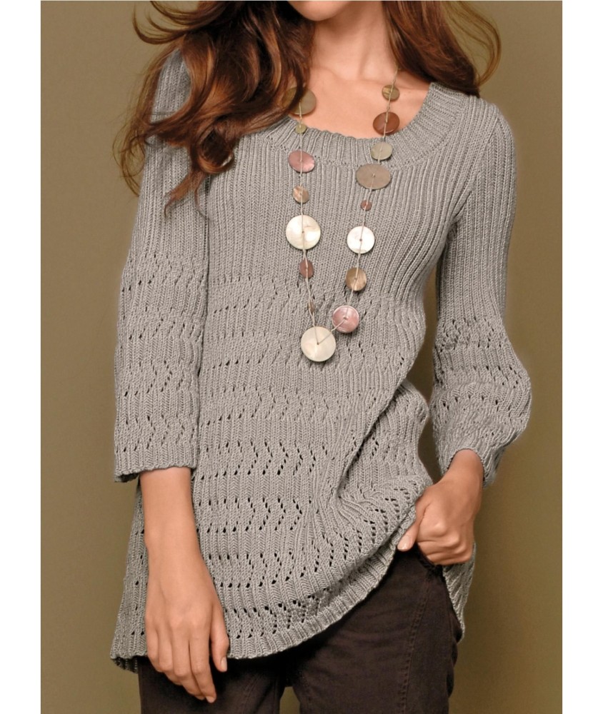 Patron tricot gratuit Tunique ajourée manches 3/4