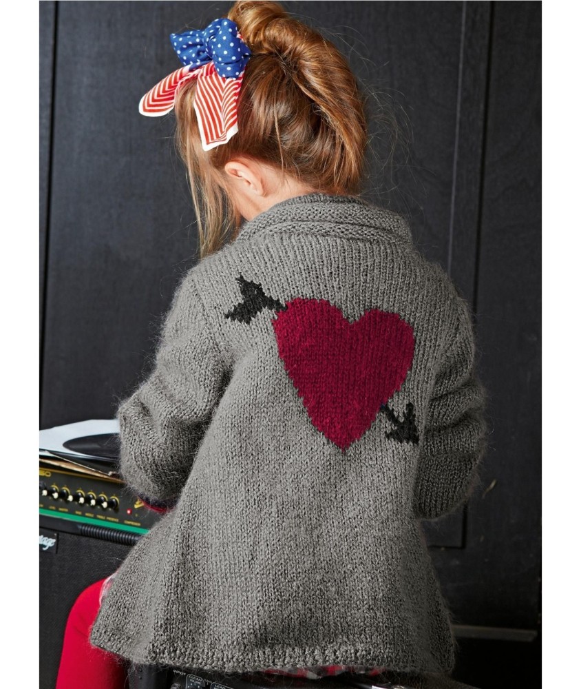 Patron tricot gratuit Veste col châle jacquard cœur