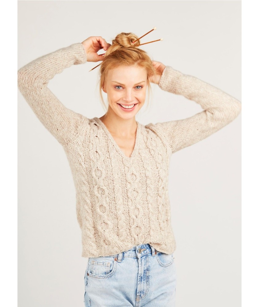 Patron tricot gratuit Gros pull à torsades col V